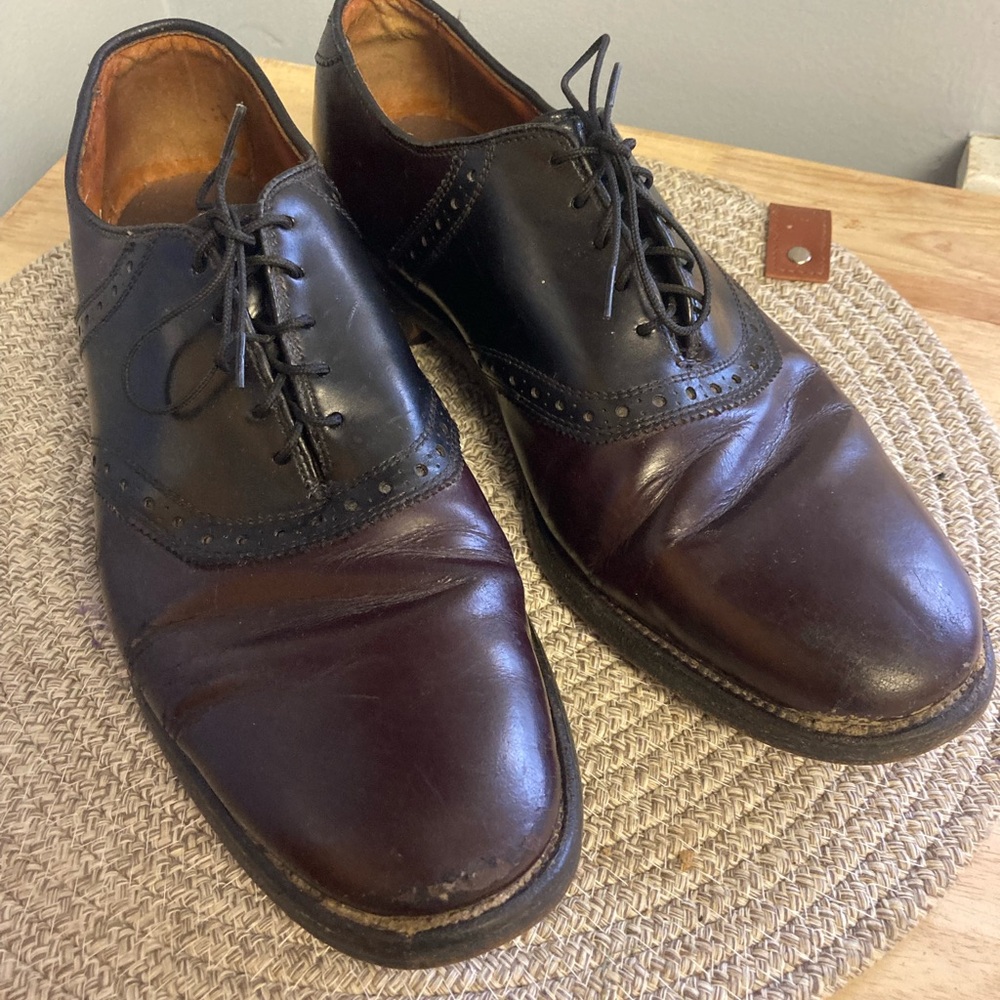 Allen Edmonds Dark Brown/Black Leather Two-Tone Oxfords Saddle Shoes